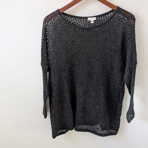 Garnet Hill Women's Grey 100% Cashmere Featherweight Open Knit Sweater